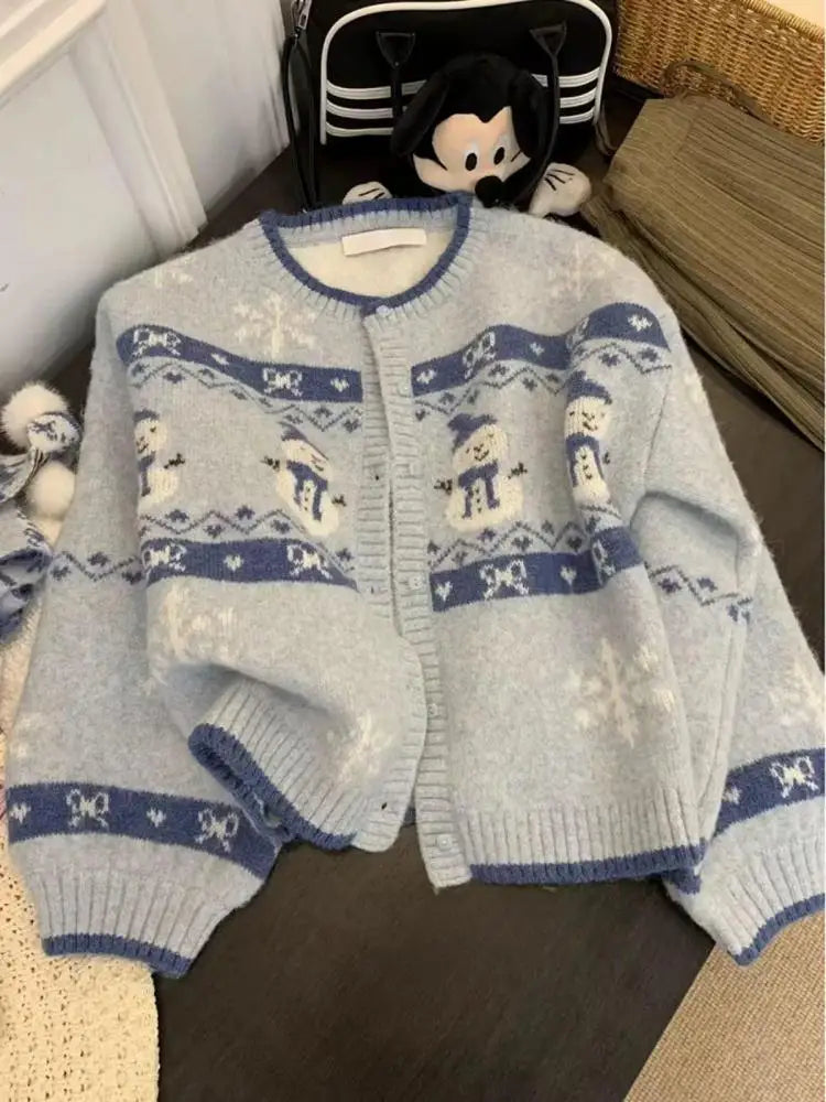 Autumn Winter Women 2024 Fashion Patchwork Single Breasted Knit Cardigan Sweater Ladies Round Neck Long Sleeved Tops And Scarf