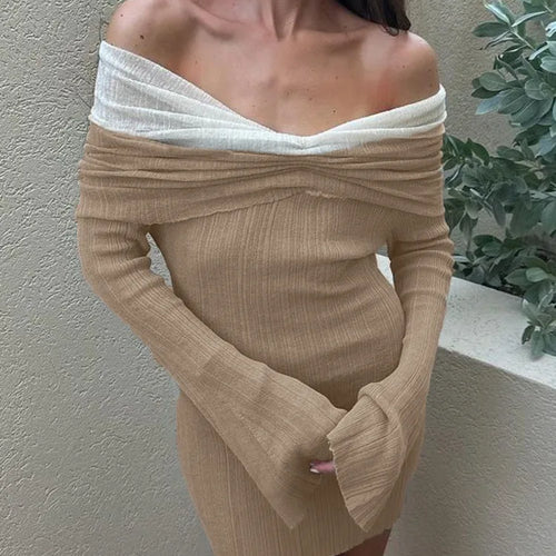 Load image into Gallery viewer, Off-shoulder Long Sleeve Sexy Mini Dress For Women Autumn New Strapless Backless Bodycon Club Party Sexy Dress Elegant
