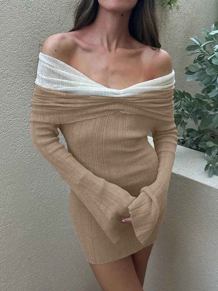 Off-shoulder Long Sleeve Sexy Mini Dress For Women Autumn New Strapless Backless Bodycon Club Party Sexy Dress Elegant