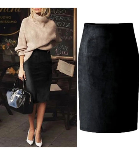 Sexy Multi Color Suede Midi Pencil Skirt Women 2024 Fashion Elastic High Waist Office Lady Bodycon Skirts Saias