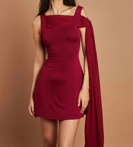 Elegant Sleeveless Irregular Bodycon Ribbon Party Club Evening Dress Women Sexy Tight Skirt Female Summer New 2025