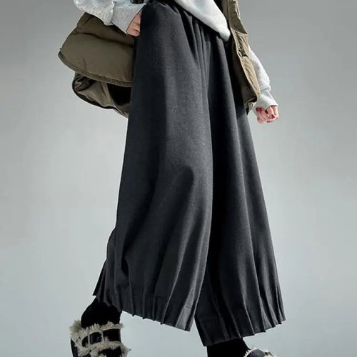 Load image into Gallery viewer, Women Black High Waist Pleated Woolen Ankle-length Pant Grey Versatile Wide Leg Trousers 2024 Autumn Winter Streetwear Simple
