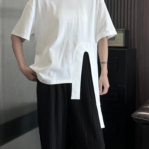 Load image into Gallery viewer, Women White Hem Irregular Spliced Big Size Casual T-shirt New Round Neck Short Sleeve Fashion Spring Summer 2025 1DH5508
