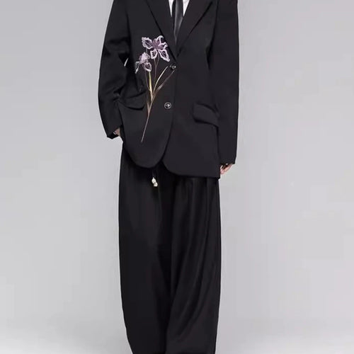 Load image into Gallery viewer, Solid Loose Spliced Embroidery Elegant Blazers for Women Lapel Long Sleeves Patchwork Buttons Blazer Female Fashion
