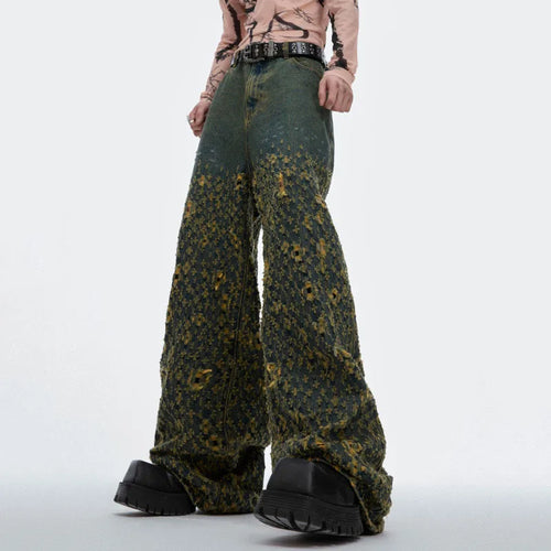 Load image into Gallery viewer, American High Street Irregular Hole Jeans Straight Casual Pants Vintage Wide Leg Male Trousers Fashion 24E1290
