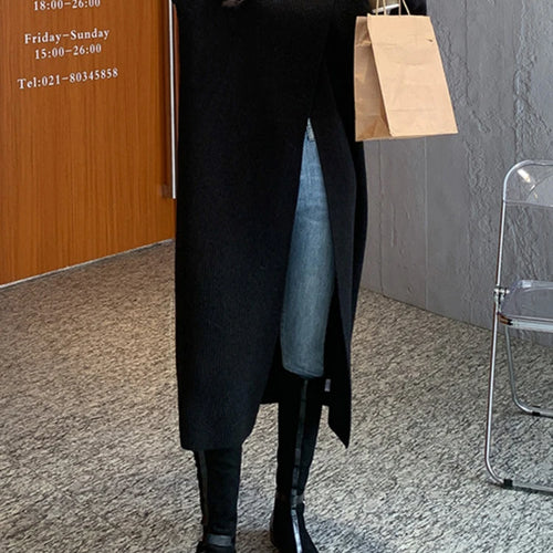 Load image into Gallery viewer, Women Orange Knitting Long Slit Big Size Dress New Turtleneck Long Sleeve Loose Fit Fashion Spring Autumn 2025 1DE5886
