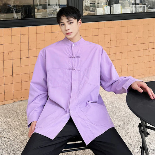 Load image into Gallery viewer, IEFB Stand Collar Male Shirts New Chinese Style Knot Button Long Sleeve Shirt Single Breasted Casual Loose Top Spring 9W1283
