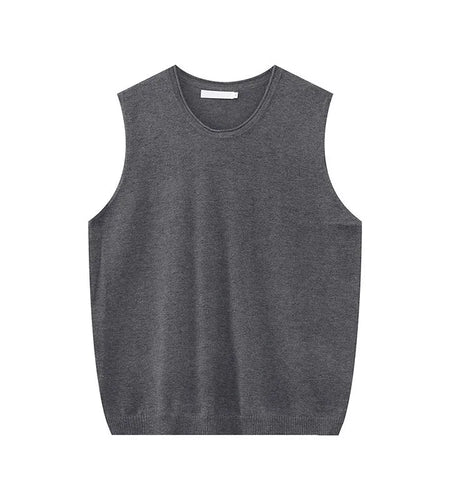 Men's Vest New Summer Korean Round Neck Design Solid Color Loose Sleeveless T-shirt Knitted Casual Male Top Trend 9W1592
