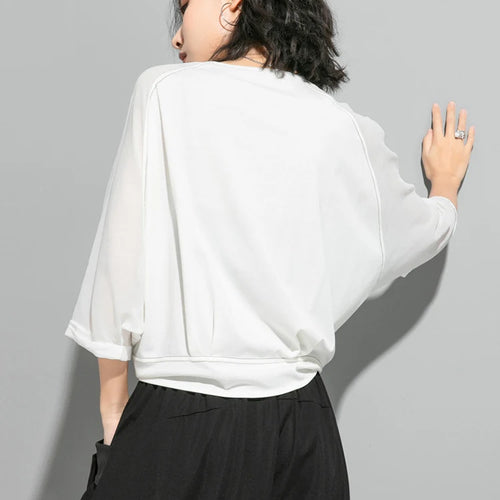 Load image into Gallery viewer, Women White Hem Bandage Big Size T-shirt New Round Neck Three-quarter Sleeve Fashion Tide Spring Autumn 2025 1DJ1828
