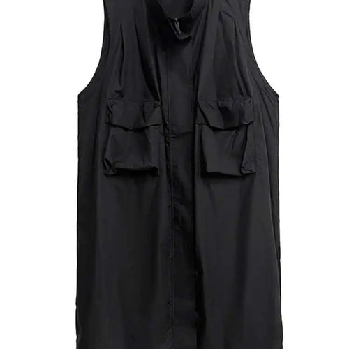 Load image into Gallery viewer, Women Green Pocket Hem Drawstring Big Size Vest Dress New Stand Collar Sleeveless Fashion Tide Spring Autumn 2025 1DJ0147
