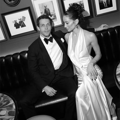 Load image into Gallery viewer, Satin Deep V Neck Backless Sexy Maxi Dress Women Elegant Halter Sleeveless Lace-up High Waist Draped Ruched Long Dress
