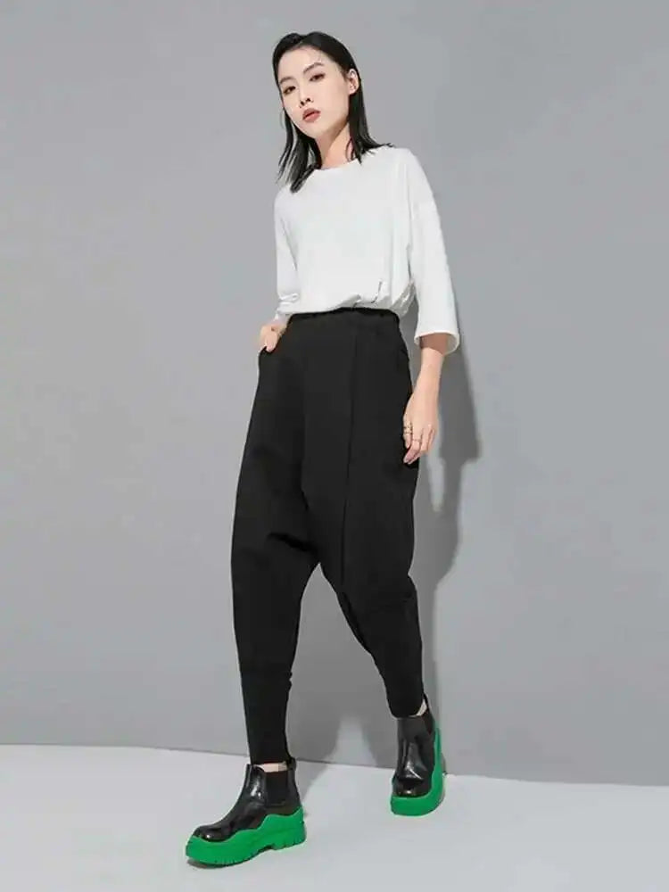 High Elastic Waist Black Brief Long Shaped Harem Pants New Loose Fit Trousers Women Fashion Spring Autumn 2025 1DF0630