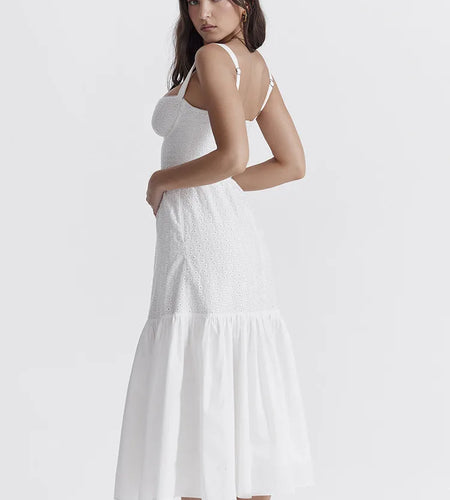 Elegant White Spaghetti Strap Midi Dress For Women Fashion Strapless Sleeveless Backless A-line Club Party Dress
