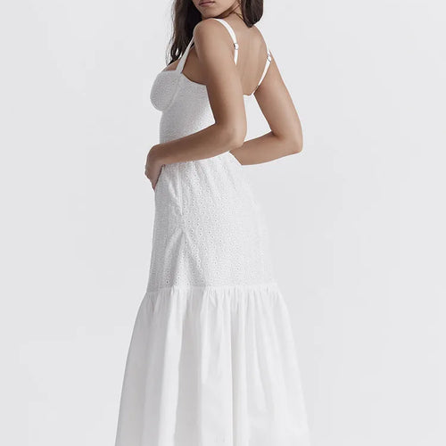 Load image into Gallery viewer, Elegant White Spaghetti Strap Midi Dress For Women Fashion Strapless Sleeveless Backless A-line Club Party Dress
