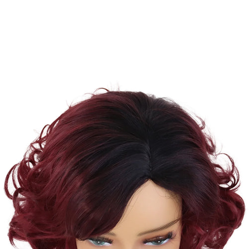 Load image into Gallery viewer, Synthetic Hair Afro Wig Kinky Curly Wigs for Black Women Short Hairstyle Wine Red Ombre Wig Dark Root Soft Hair Bob Wig
