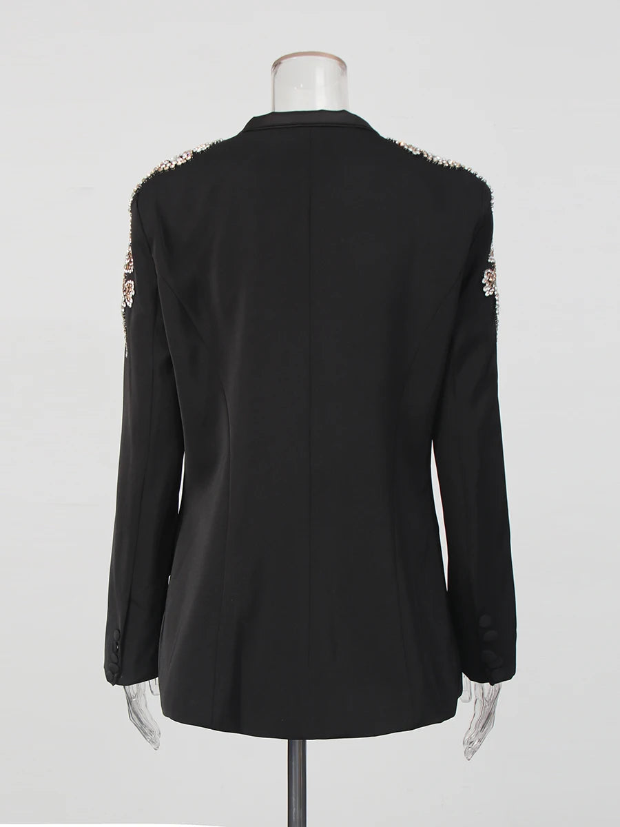 Solid Slimming Spliced Hot Fix Temperament Blazers for Women V Neck Long Sleeves Patchwork Button Blazer Female New