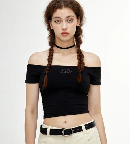 Sexy Crop Tops Black Tshirts Women Slash Neck Off Shoulder Short Sleeve Tunic Tees 2024 Ropa Mujer Casual Fashion Y2k T Shirt