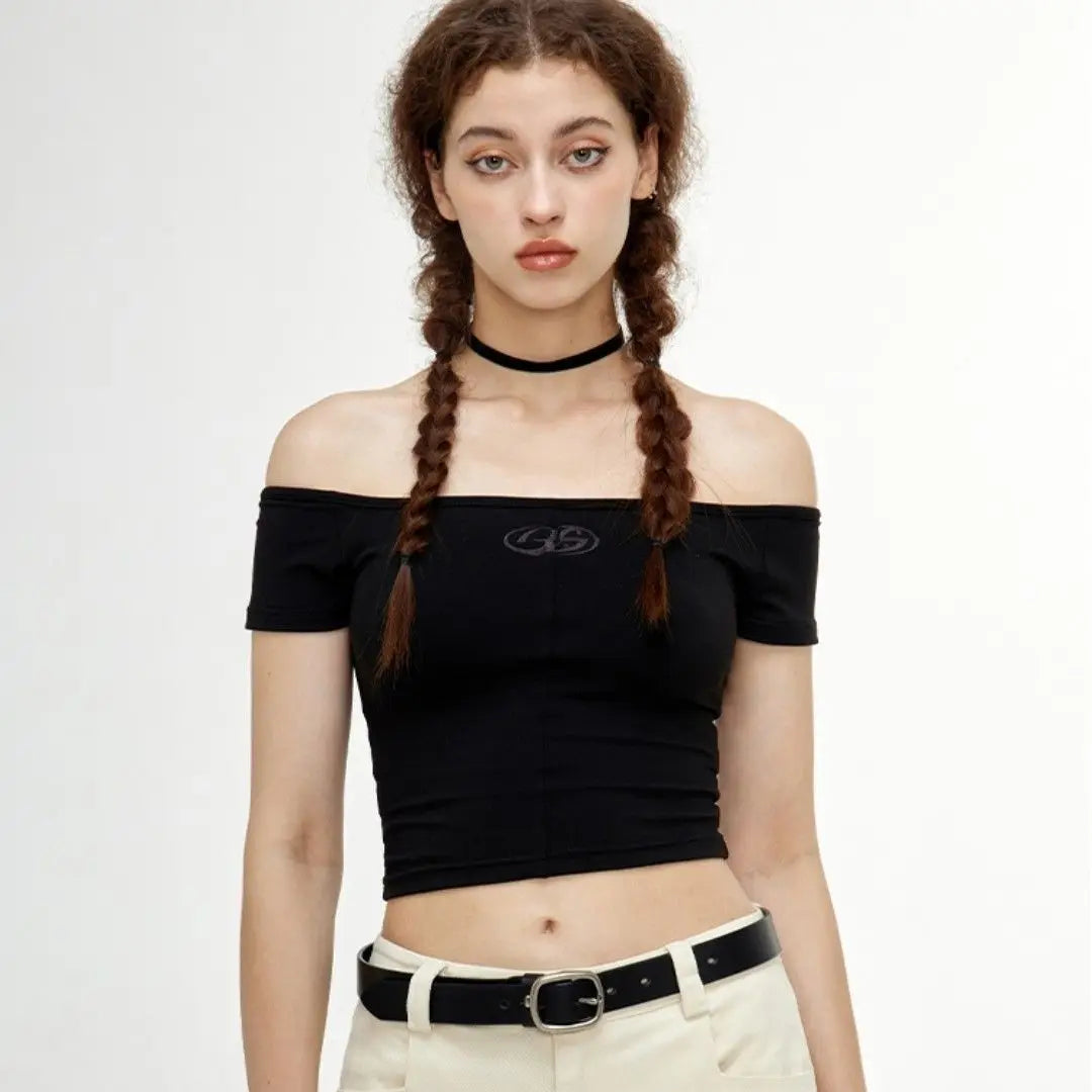 Sexy Crop Tops Black Tshirts Women Slash Neck Off Shoulder Short Sleeve Tunic Tees 2024 Ropa Mujer Casual Fashion Y2k T Shirt