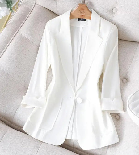 Black White Blazer Tops For Women Chic Elegant Ladies Green Seven-point Sleeve Jacket Spring Summer New 2024 Suit  Fashion Trend
