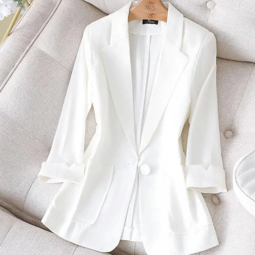 Load image into Gallery viewer, Black White Blazer Tops For Women Chic Elegant Ladies Green Seven-point Sleeve Jacket Spring Summer New 2024 Suit  Fashion Trend

