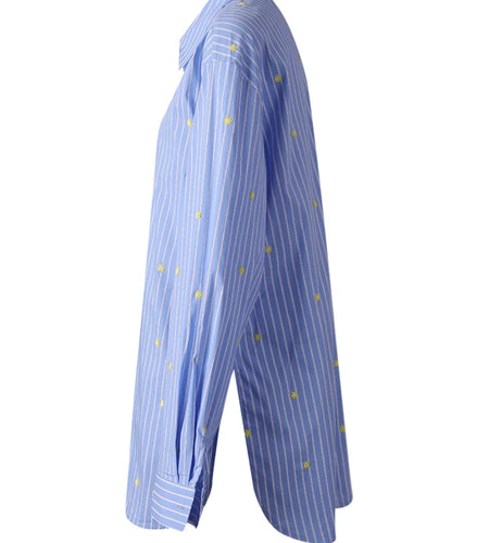 Women Blue Striped Dot Big Size Elegant Blouse New Lapel Long Sleeve Shirt Fashion Tide Spring Autumn 2025 CPG3310