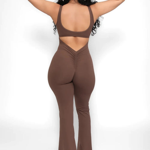 Load image into Gallery viewer, Sleeveless Elastic Slim Fit Jumpsuit Women Open Back Hollow Tight Flare Pants Casual Fitness Jumpsuit Female Rompers
