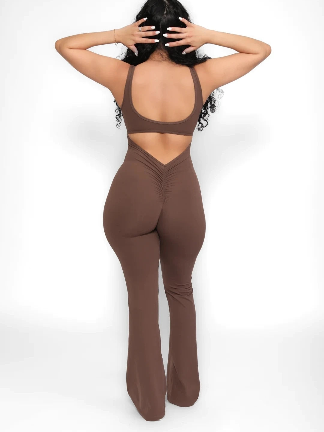 Sleeveless Elastic Slim Fit Jumpsuit Women Open Back Hollow Tight Flare Pants Casual Fitness Jumpsuit Female Rompers