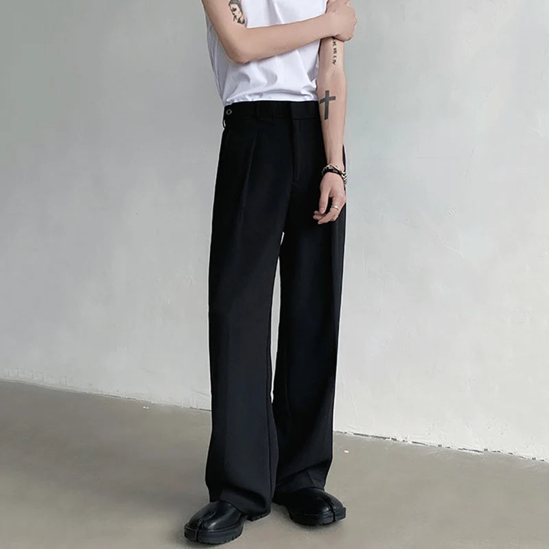 Suit Pants Casual Fashion Summer Loose Zipper Pocket Male Straight Leg Trousers Solid Color Britches 9C5334