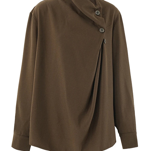 Load image into Gallery viewer, Women Brown Button Irregular Big Size Blouse New Stand Collar Long Sleeve Shirt Fashion Tide Spring Autumn 2025 CPG2111

