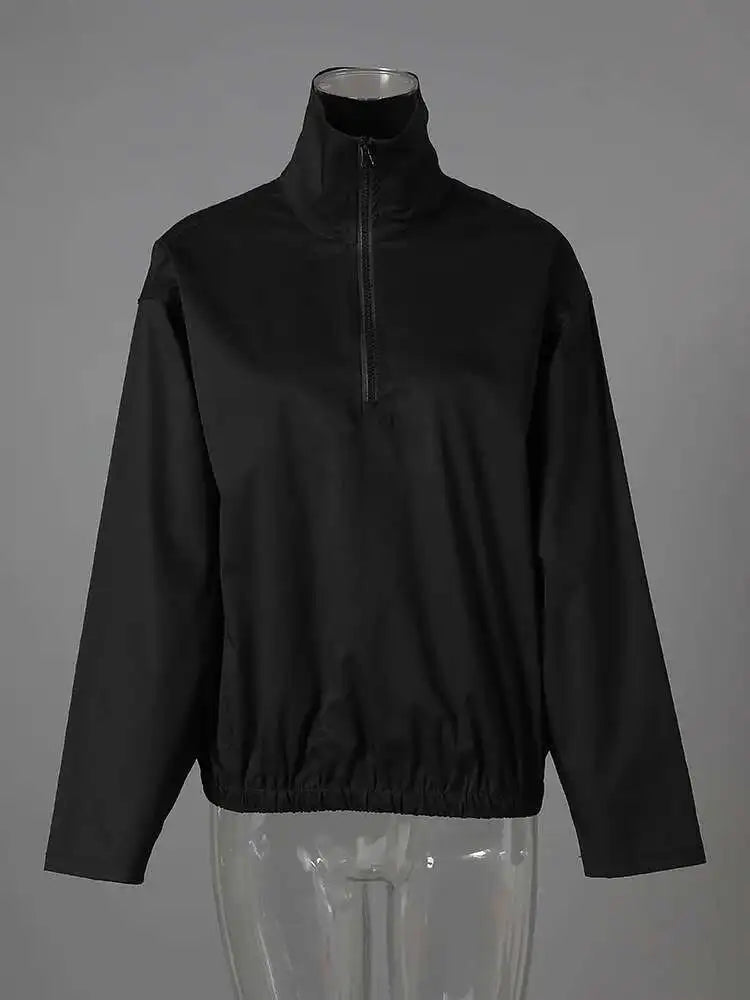 Black Brief Big Size Casual Jacket New Stand Collar Long Sleeve Women Coat Fashion Tide Spring Autumn 2025 CPG2819