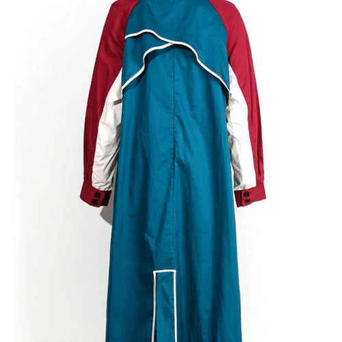 Load image into Gallery viewer, Women Blue Color-block Big Size Long Trench New Lapel Long Sleeve Loose Fit Windbreaker Fashion Spring Autumn 2025 1DE7767
