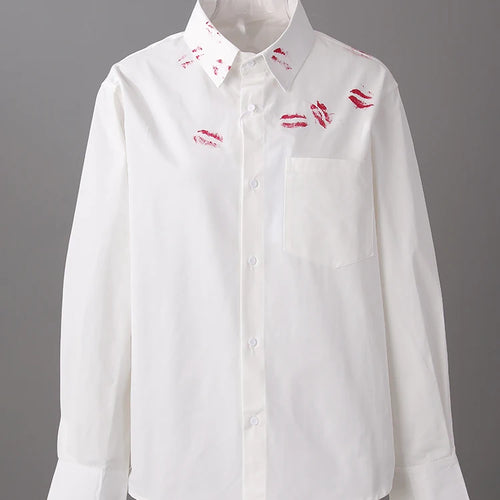 Load image into Gallery viewer, Women White Pattern Printed Big Size Casual Blouse New Lapel Long Sleeve Shirt Fashion Tide Spring Autumn 2025  CPG3062
