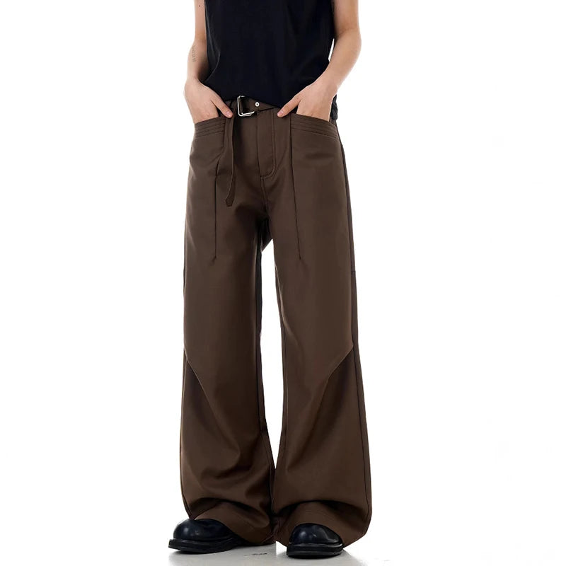 American Style Male Suit Pants Loose Pleated Design Straight Leg Solid Color Simple Men's Trousers Summer 9W1953