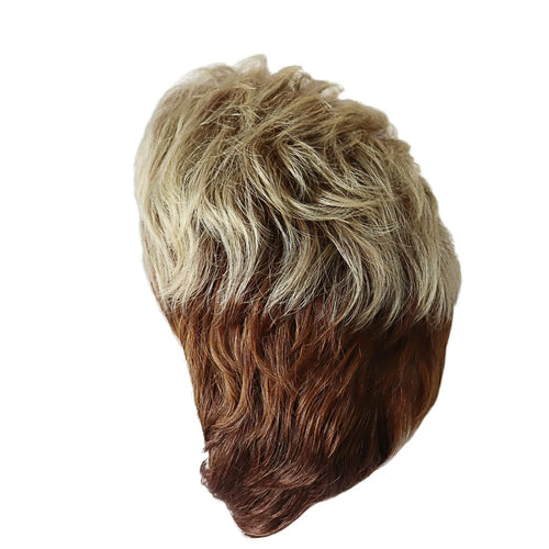 Load image into Gallery viewer, Synthetic Hair Ombre Blonde Wig with Bangs Short Wigs for White Women Pixie Cut Wig Female Brown Roots Layered Wig
