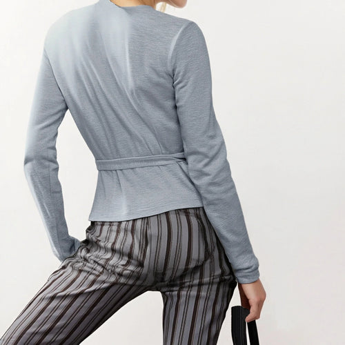 Load image into Gallery viewer, y2k Crop Top for Women Aesthetic Clothes Solid Color V Neck Long Sleeve Wrap Bandage T Shirts 2000s Clothing Streetwear
