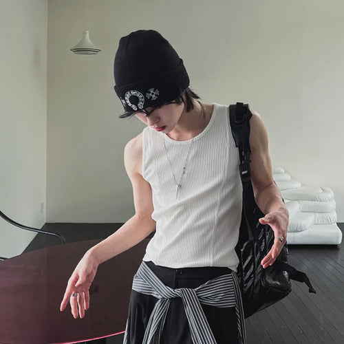 Load image into Gallery viewer, Men&#39;s Vest New American Summer Round Neck Sleeveless T-shirts Solid Color Design Handsome Male Slim Clothing 2025 9W1623
