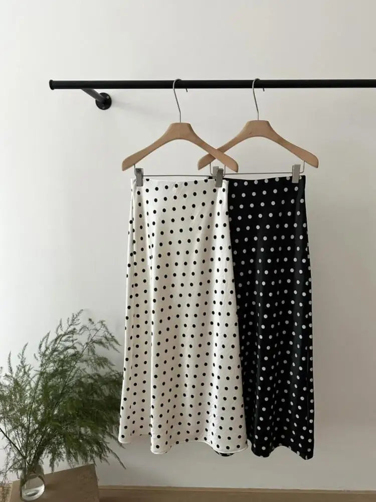 Spring Summer French Polka Dot Elegant Sexy Club A-line Long Skirt Women High Waist Vacation Slim Wrap Hip Fishtail Skirt 2025