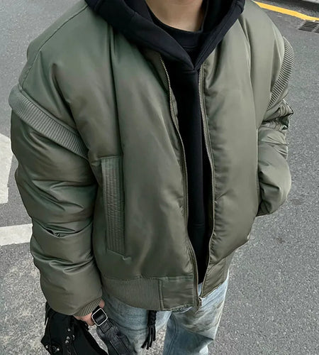 American Style Men's Padded Jackets Detachable Sleeve Trend Zippers Solid Color Thick Male Vintage Clothing Stylish 9C8835