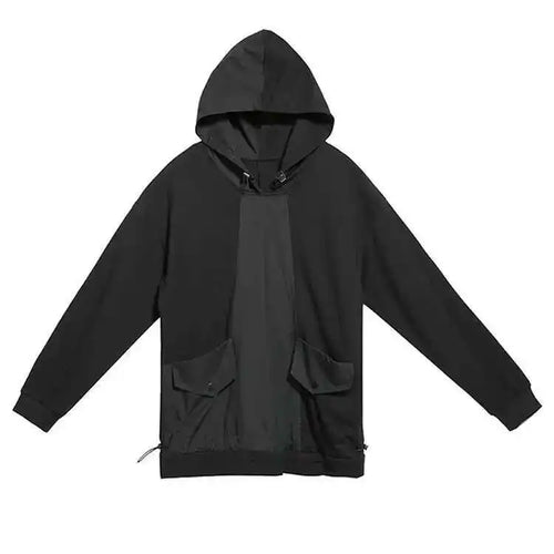 Load image into Gallery viewer, Women Black Pocket Split Joint Drawstring Big Size T-shirt New Hooded Long Sleeve  Fashion Tide  Spring Autumn 2025 1Y772
