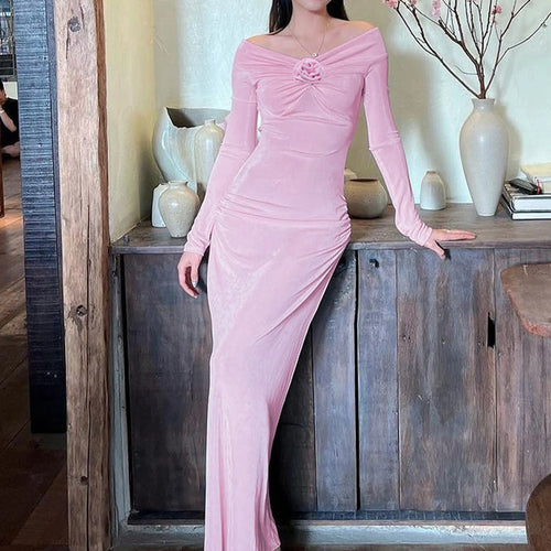 Load image into Gallery viewer, Slash Neck Solid Tie Flower Long Sleeve Backless Sexy Bodycon Maxi Prom Dress Autumn Women Clothes Birthday Party
