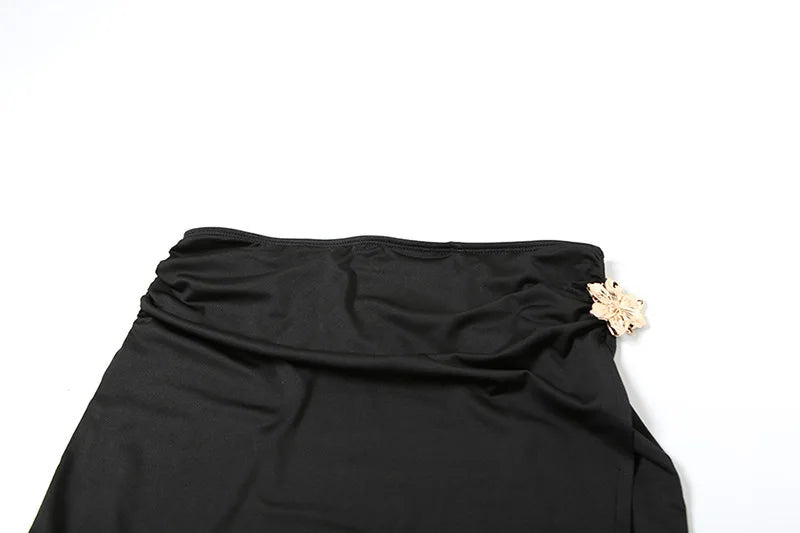 Sexy Sleeveless Skirt Two Pieces Sets For Women Metal Buckle Backless Tops And Thigh Split Long Skirt Two Pieces Sets