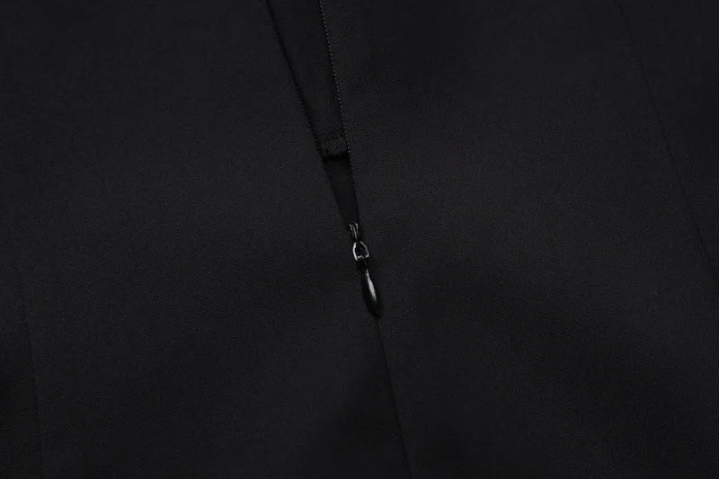 Black Sleeveless Sexy Mini Dress For Women Fashion Zipper Deep V Neck Two Pocket A-line Night Club Party Dress Elegant