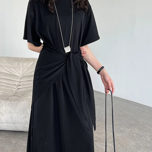 Load image into Gallery viewer, Women White Bandage Irregular Big Size Midi Dress New Round Neck Short Sleeve Fashion Tide Spring Summer 2025 1DJ1263
