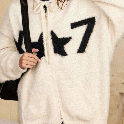 Load image into Gallery viewer, Y2k Aesthetic Casual Jacquard Cardigan Coats Autumn Oversized Knitted Vintage Sweaters Hooded Streetwear Women Grunge Sweater
