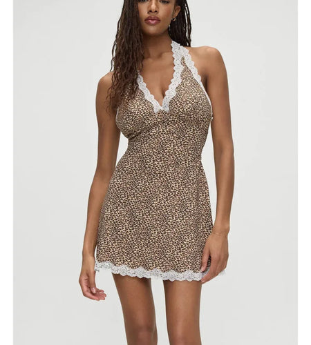 Sexy Spaghetti Strap Neck Hanging Leopard Print Backless Mini Dress Women Summer New 2025 Holiday Slim  Beach Vestido