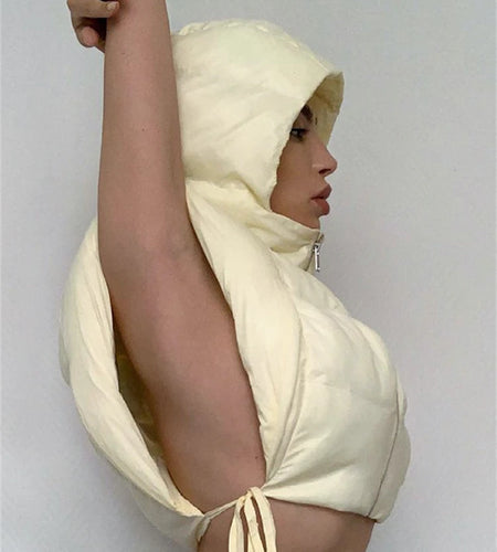 Solid Color Hooded Bread Jacket Sleeveless Vest Coat Cotton Fashion Casual Street Style For Women Daily Outing Wear