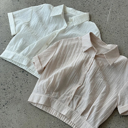Load image into Gallery viewer, Beige Shirt Thin Half-body Skirt Two Pieces Suit New Lapel Short Sleeve Women Fashion Tide Spring Summer 2025 1DJ1239
