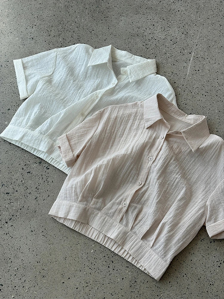 Beige Shirt Thin Half-body Skirt Two Pieces Suit New Lapel Short Sleeve Women Fashion Tide Spring Summer 2025 1DJ1239