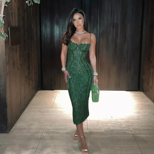Load image into Gallery viewer, Summer Midi Green Dress Elegant Spaghetti Strap Wedding Guest Party Dresses Sexy Birthday Dresses for Women 2024
