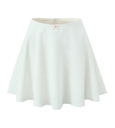 White Sweet Skirt Bow High Waist A-lined Swing Mini Umbrella Skirt Short Skater Skirts Women's Clothing